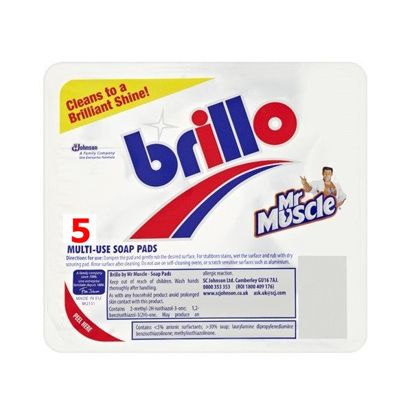 Brillo Multi-Use Soap Pads Pack of 5 - Premium Kitchen Cleaning from Brillo - Just $1.65! Shop now at W Hurst & Son (IW) Ltd