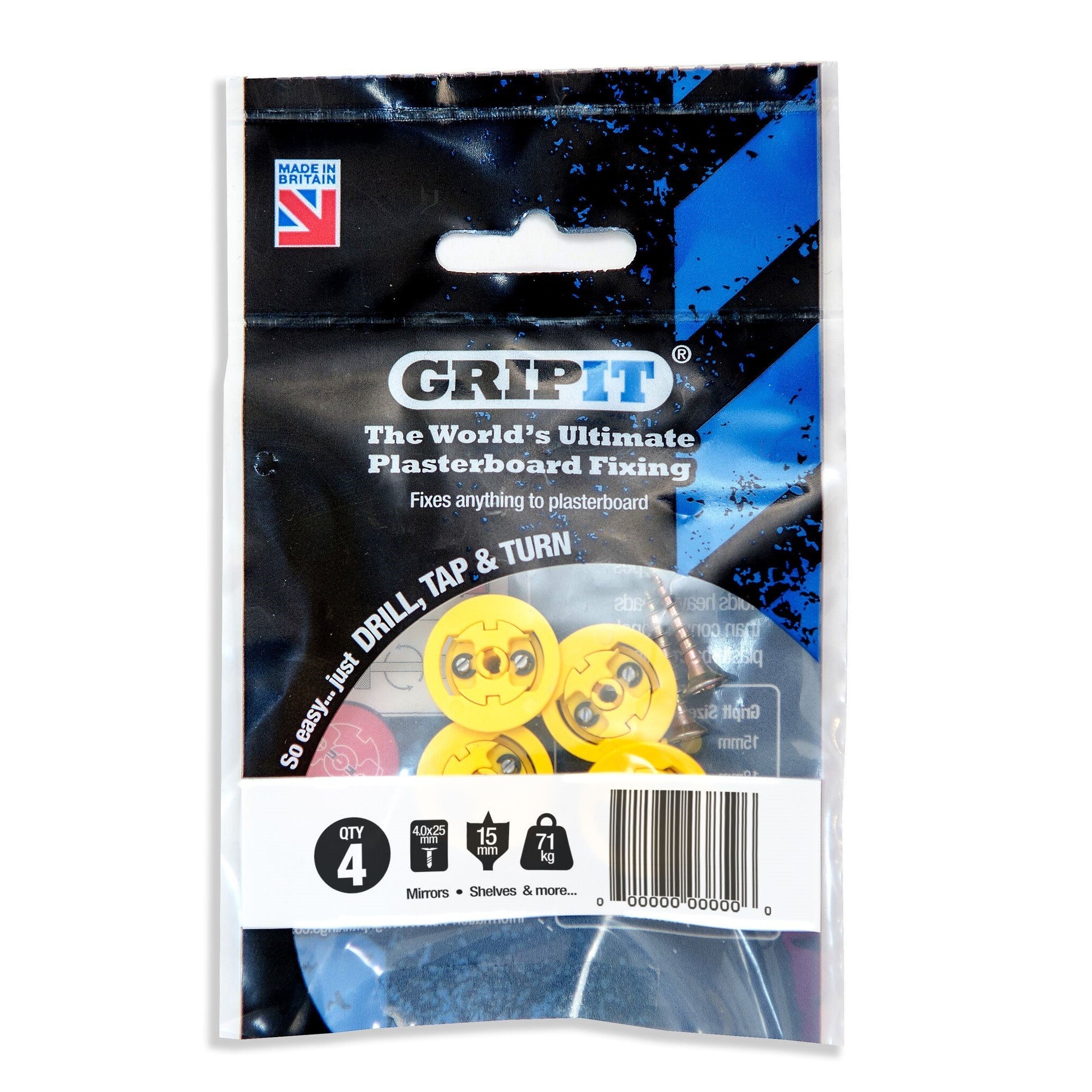 Gripit 152-254 Plasterboard Fixing Pkt4 Yellow - Premium Wall Plugs from Gripit Fixings - Just $3.50! Shop now at W Hurst & Son (IW) Ltd