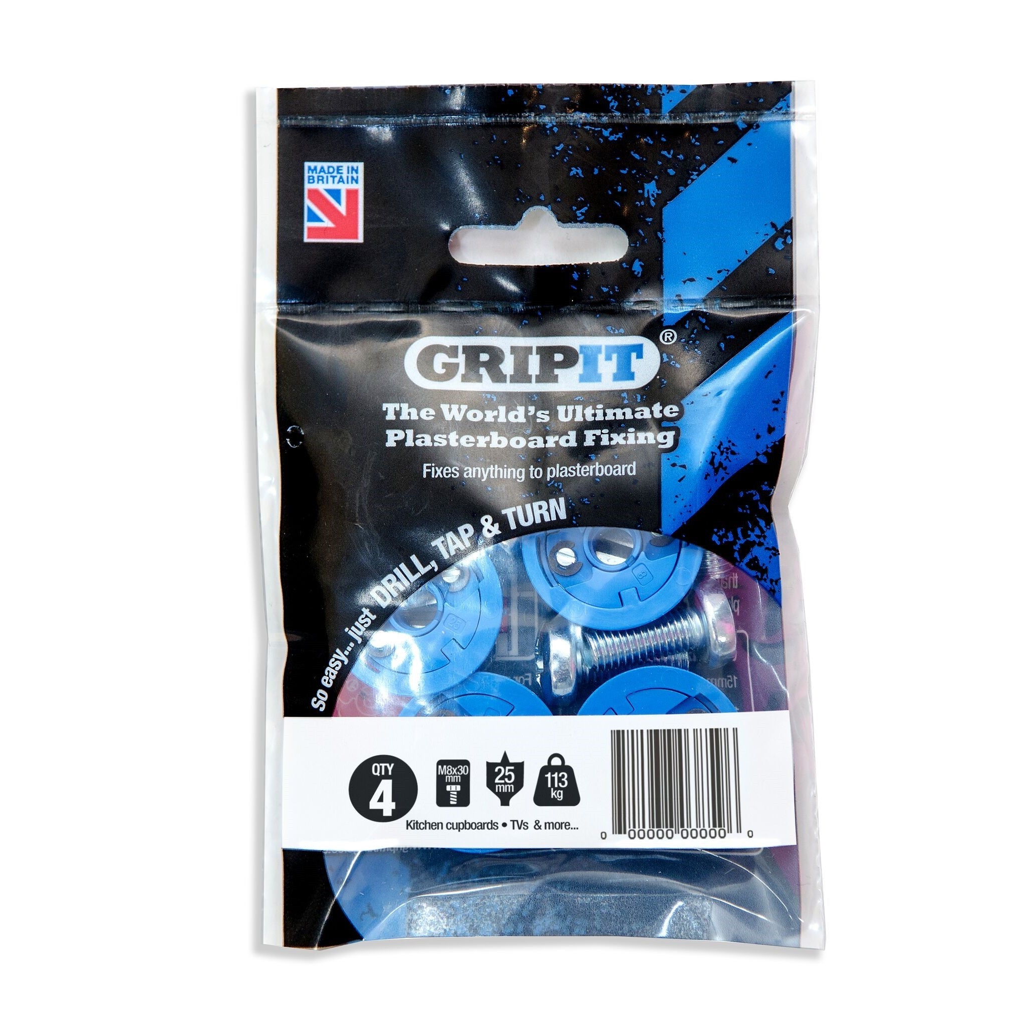 Gripit 252-304 Plasterboard Fixing Pkt4 Blue - Premium Wall Plugs from Gripit Fixings - Just $4.99! Shop now at W Hurst & Son (IW) Ltd