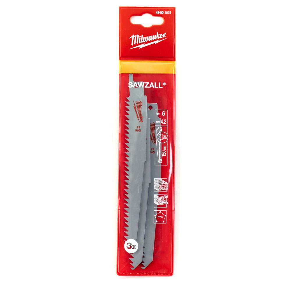 Milwaukee 48-00-1075 Sawzall Wood/Plastic Blade 150mm 6 tpi Pkt3 Sundry Blades Milwaukee Brand_Milwaukee Collections_Power Tools Accessories Dec22 Google Product Mark.Williams Milwaukee Power Tools Power Tools Accessories Product Type_Sundry Blades Sundry Blades Tools