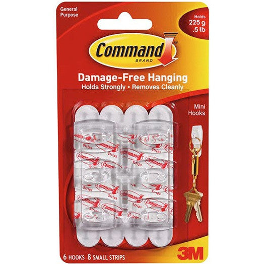 Command 17006CLR Mini Clear Hooks - Pack 6 - Premium Adhesive Hooks from COMMAND - Just $4.5! Shop now at W Hurst & Son (IW) Ltd