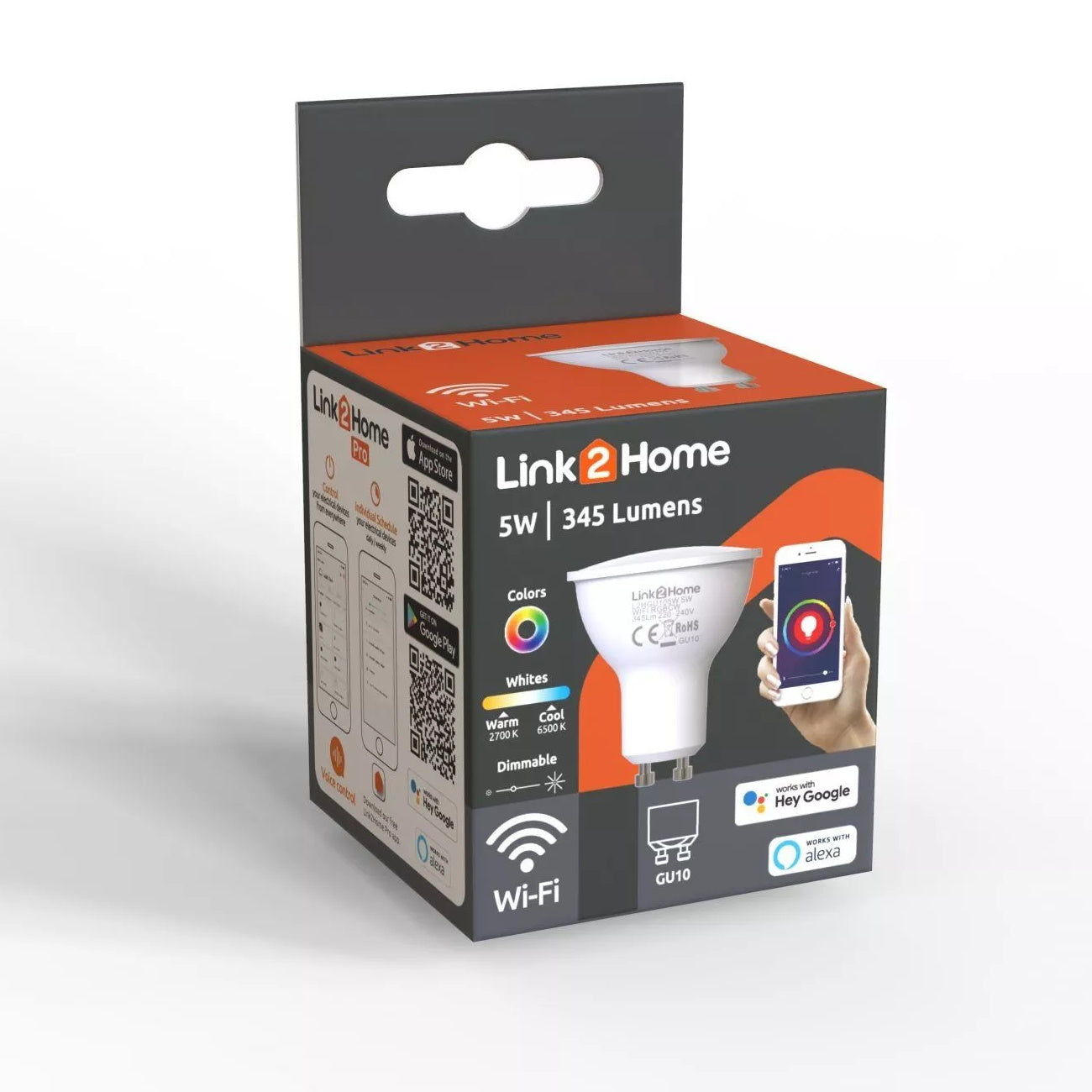 Link2Home L2HGU105W GU10 Wi-Fi LED lamp with RGB - Premium Smart Lamps from Link2Home - Just $11.99! Shop now at W Hurst & Son (IW) Ltd