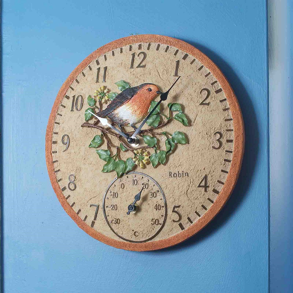 Outside In Designs 5064002 Wall Clock & Thermometer 12" - Robin - Premium Outdoor Clocks from SMART GARDEN - Just $22.99! Shop now at W Hurst & Son (IW) Ltd