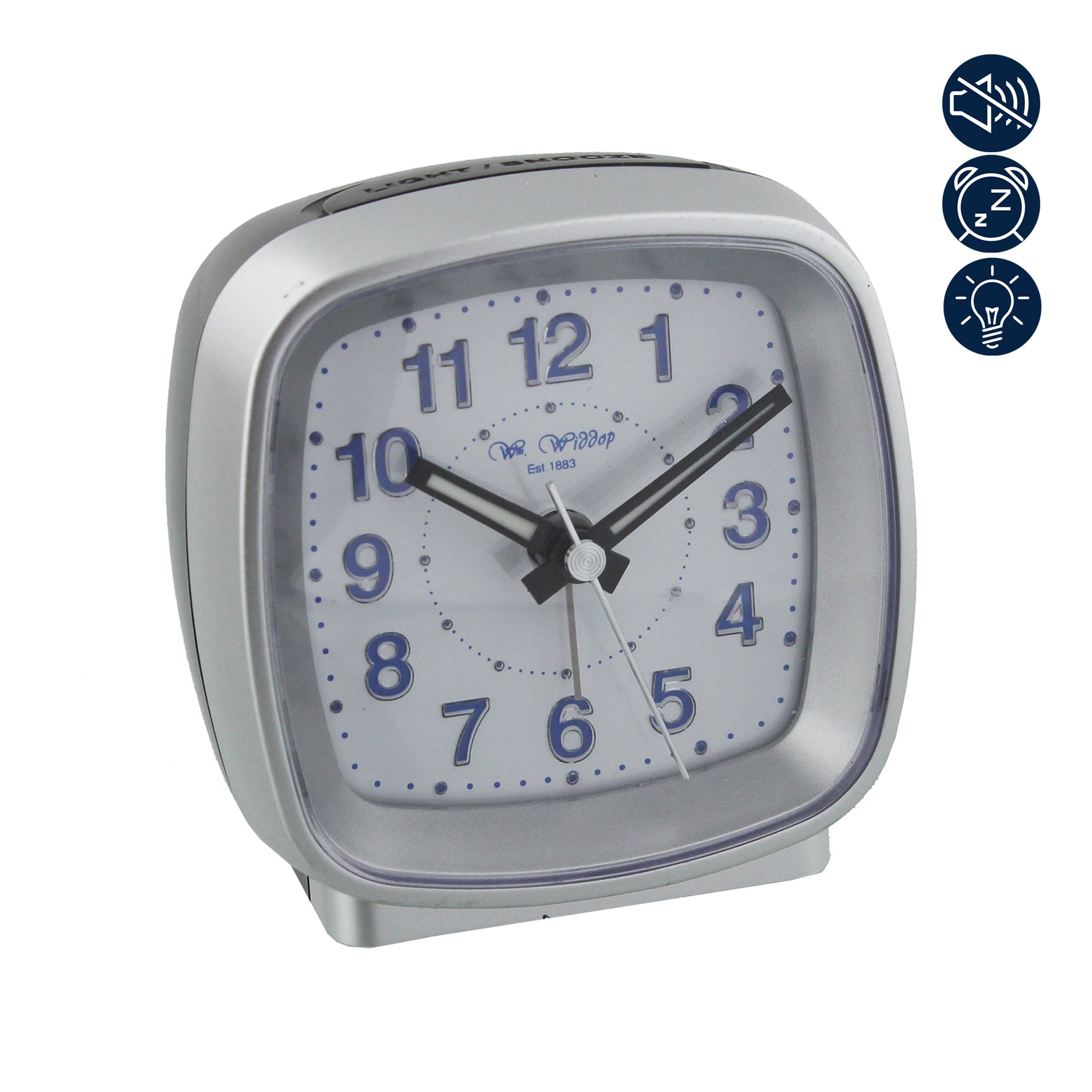 Hometime 5205S Cushion Shaped Plastic Alarm Clock - Silver Alarm Clocks Widdop Bingham Brand_Widdop Bingham Clocks & Weather Stations Collections_Clocks / Weather Stations Collections_Giftware Decor & Giftware Google Product Home Home Interiors IW Festival Product Type_Alarm Clocks Quartz Widdop Bingham