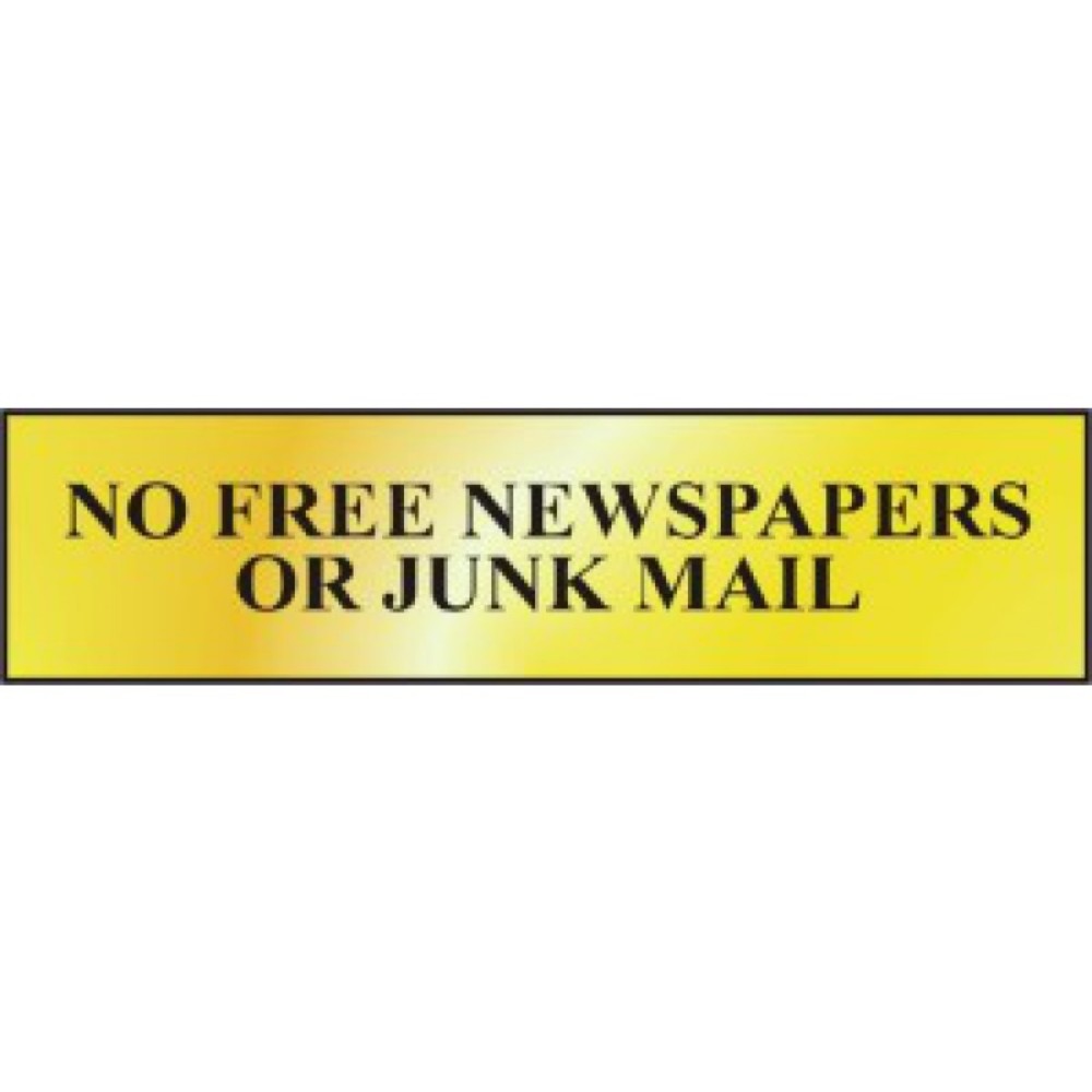 Centurion 6023 No Free Newspaper or Junk Mail Gold Sign - 200 x 50 - Premium Signs / Numbers from Centurion - Just $3.4! Shop now at W Hurst & Son (IW) Ltd