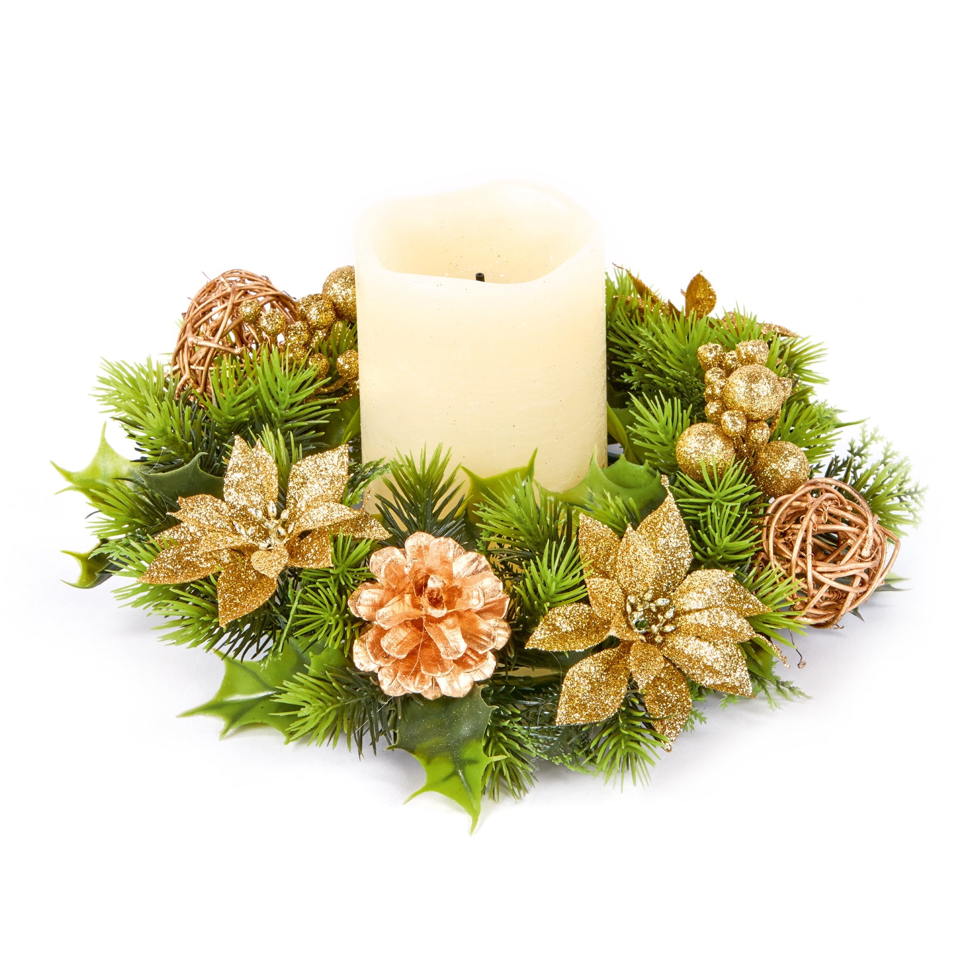 The Tree Company DF187031 Poinsettia Candle Wreath Gold 30cm - Premium Wreaths from Premier Decorations - Just $8.95! Shop now at W Hurst & Son (IW) Ltd