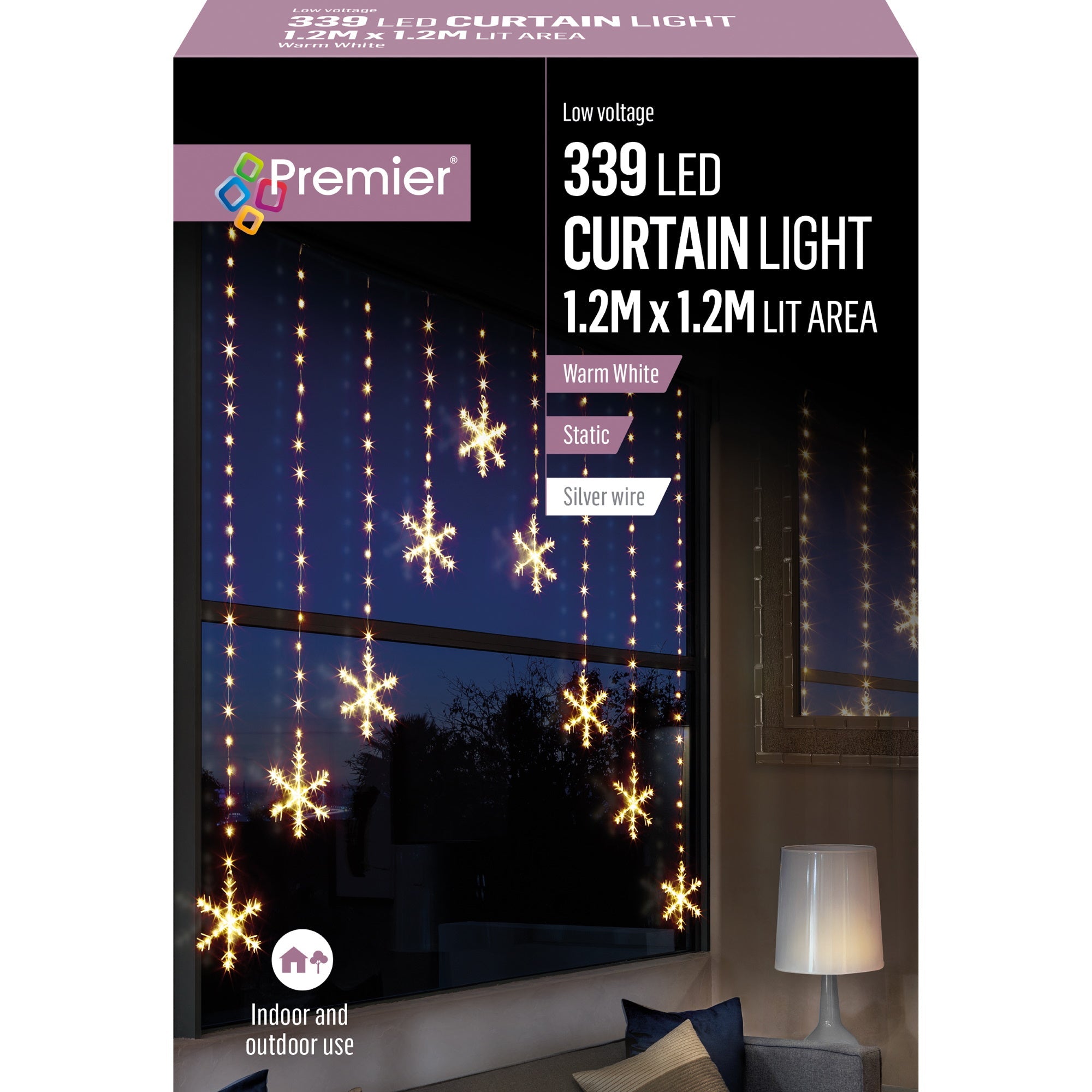 Premier LV201146 Snowflake Curtain Light Warm White 339 LED - Premium Christmas Lights from Premier Decorations - Just $29.99! Shop now at W Hurst & Son (IW) Ltd