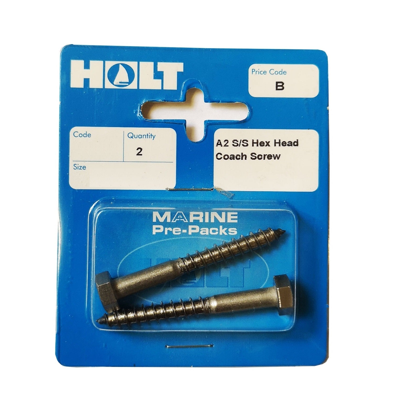 Holt Marine M6 Hex Head Stainless Steel Coach Screws Pkt2 - Various Lengths - Premium M6 Coach Screw from Holt Marine - Just $2.6! Shop now at W Hurst & Son (IW) Ltd