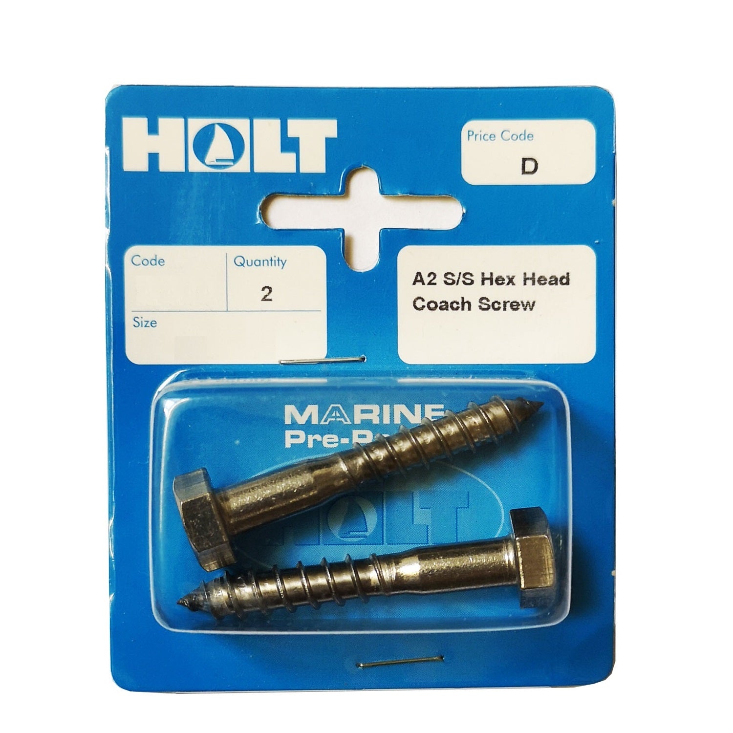 Holt Marine M8 Hex Head Stainless Steel Coach Screws Pkt2 - Various Lengths - Premium M8 Coach Screw from Holt Marine - Just $4.7! Shop now at W Hurst & Son (IW) Ltd