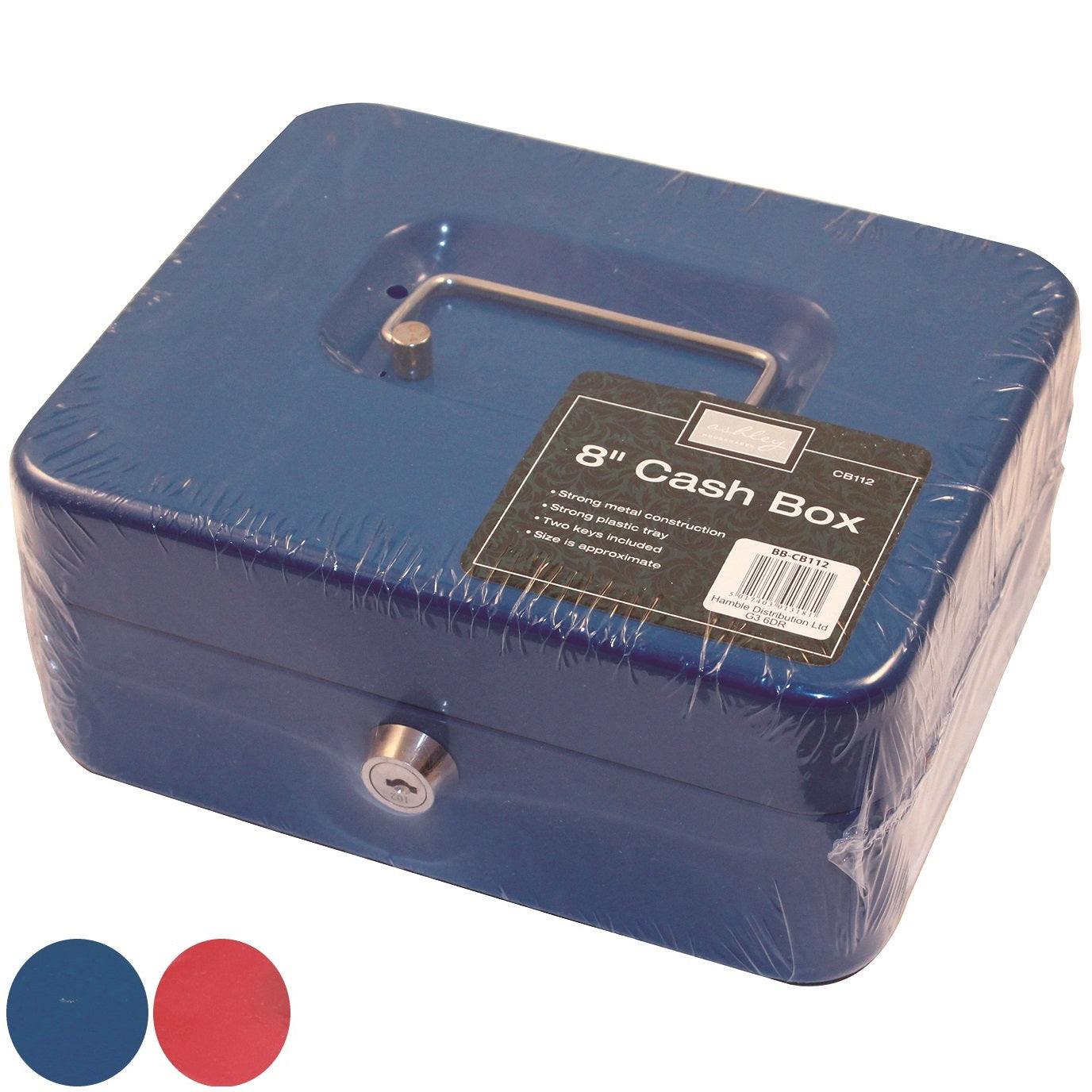 Ashley CB112 Cash Box 8" - Blue or Red - Premium Safes from HAMBLE - Just $8.99! Shop now at W Hurst & Son (IW) Ltd