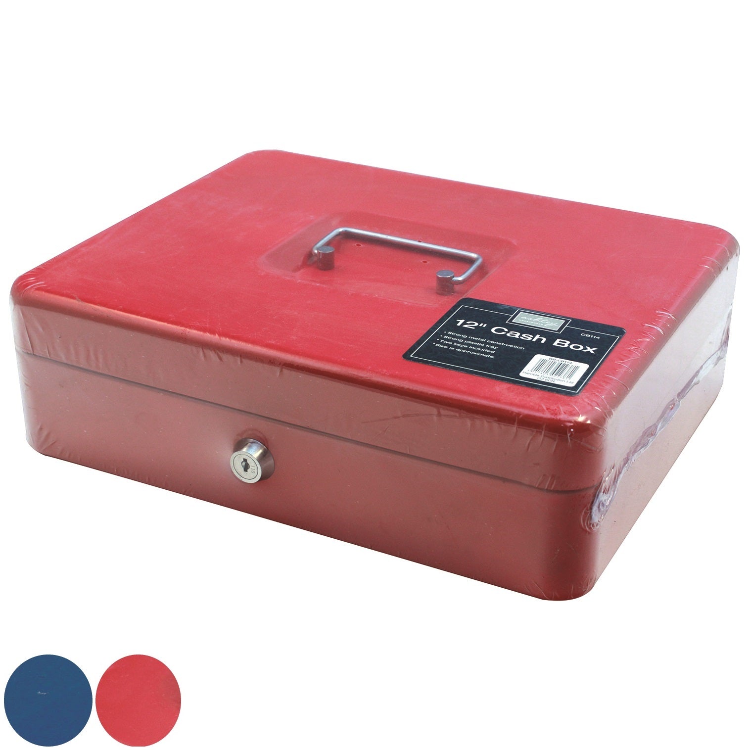 Ashley CB114 Cash Box 12" - Blue or Red Safes HAMBLE Ashley Housewares Brand_Ashley Cash Tin Collections_Safes & Cash Boxes Google Product Hamble Locks Padlocks & Security Locks Padlocks and Security Product Type_Safes Safes Safes & Cash Boxes