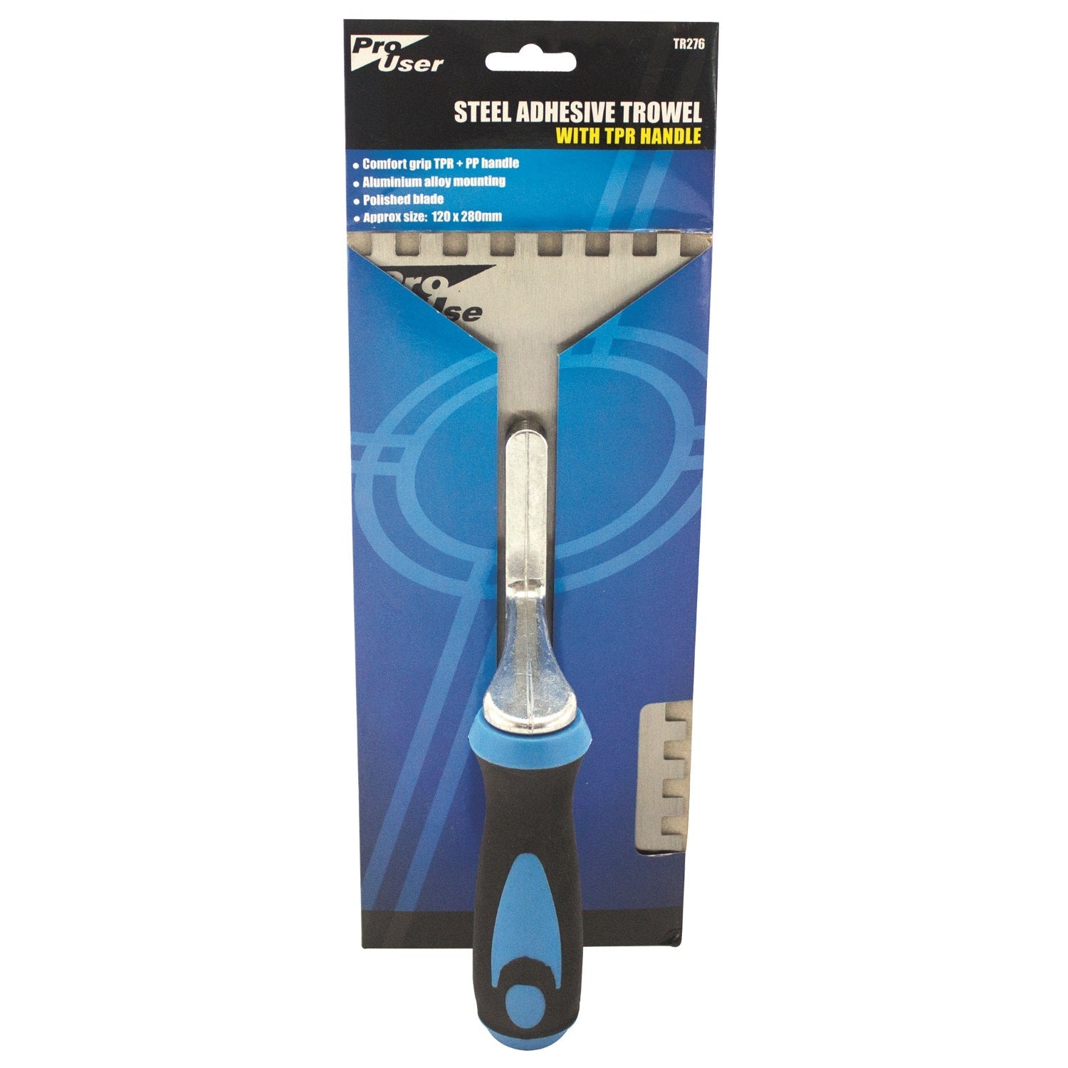 Pro User TR276 Steel Adhesive Trowel with TPR Handle - Premium Tiling Trowels from HAMBLE - Just $3.95! Shop now at W Hurst & Son (IW) Ltd