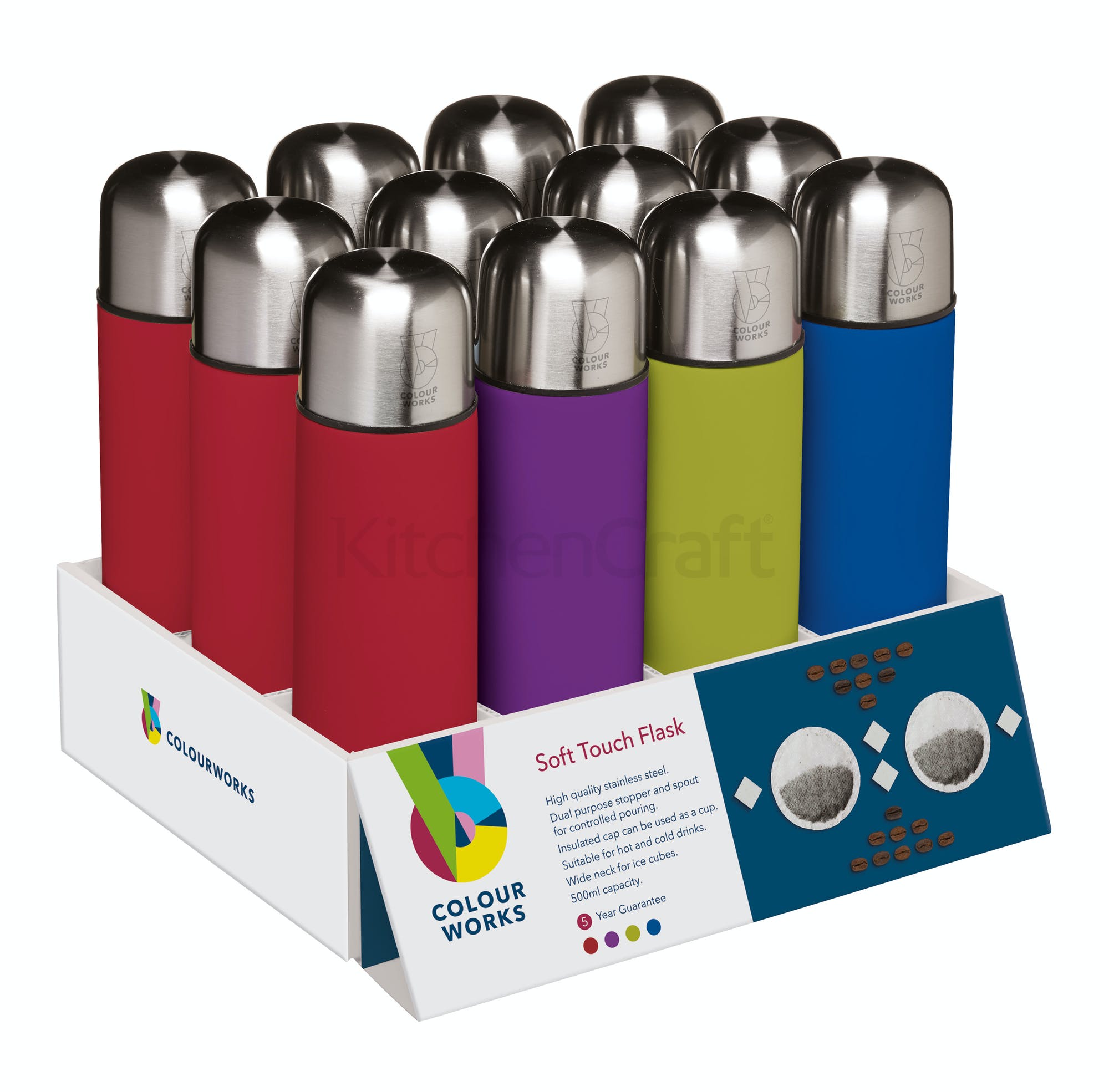 Colourworks CWVF500DISP Stainless Steel Vacuum Flask - Various Colours - Premium Thermal Flasks from KITCHENCRAFT - Just $12.95! Shop now at W Hurst & Son (IW) Ltd