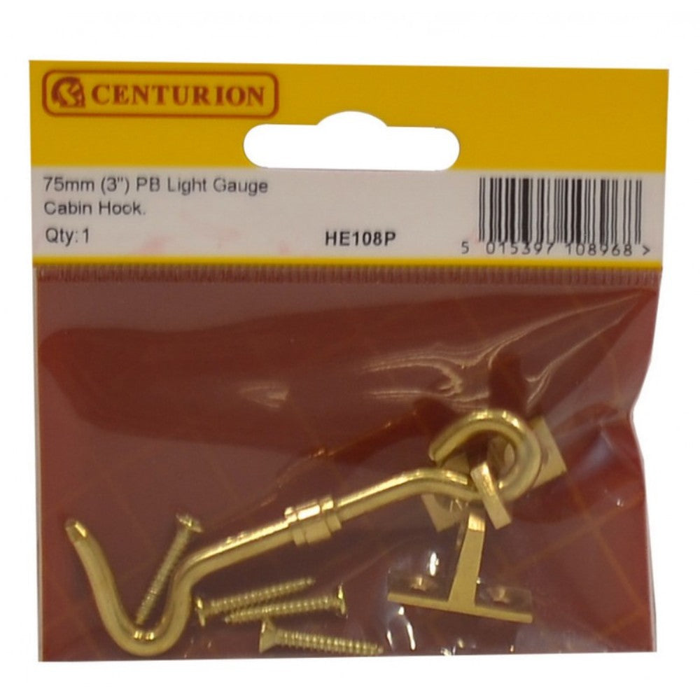 Centurion HE108P Cabin Hook - Polished Brass - 75mm Cabin Hooks Centurion Brand_Centurion Centurion Collections_More General Ironmongery Door Furniture Google Product More General Ironmongery Product Type_Cabin Hooks Window Furniture