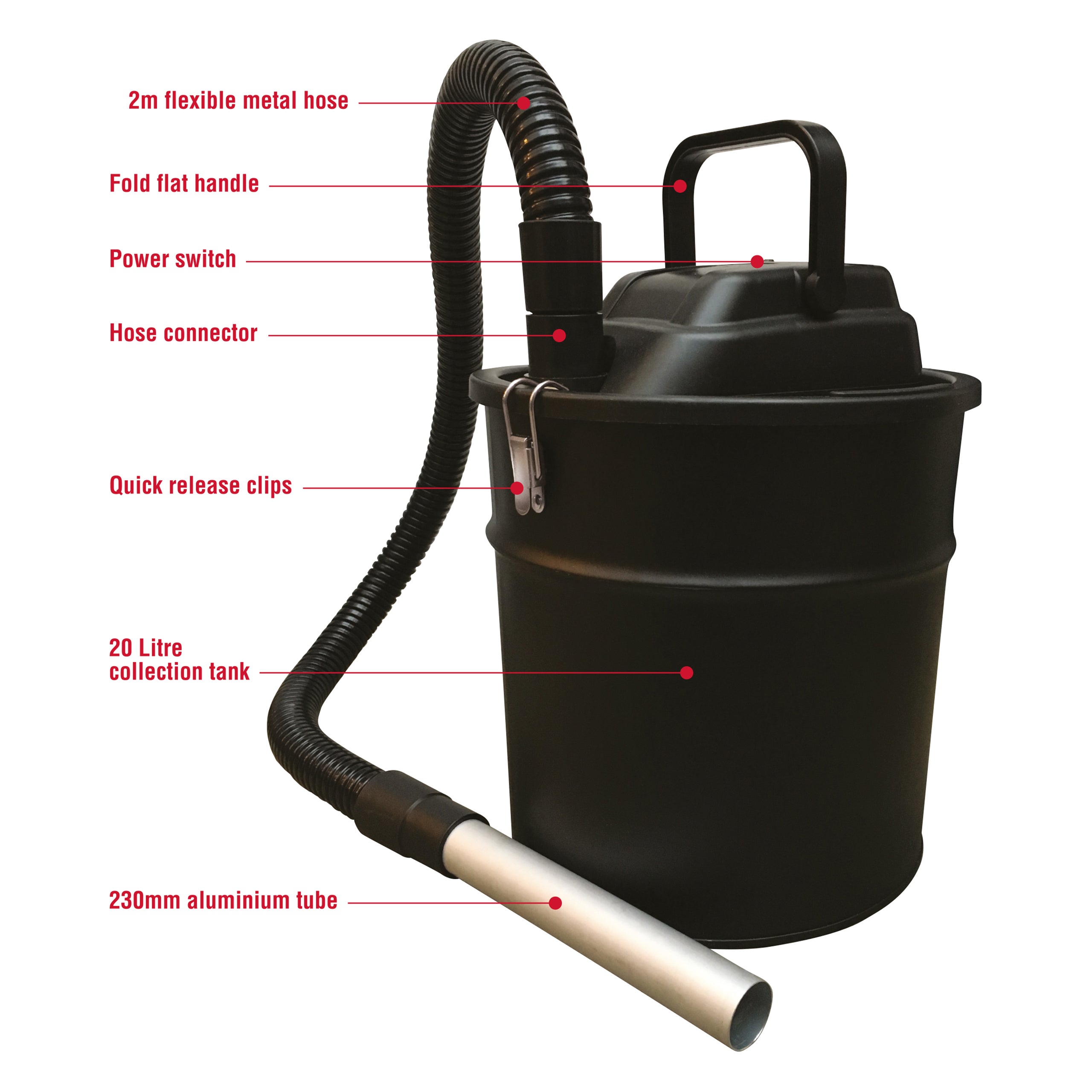 Spear & Jackson HEA1623GE Ash Vacuum Cleaner Ash Vacuums SPEAR & JACKSON Brand_Spear and Jackson Collections_Vacuums / Floor Cleaners Domestic Appliances Housewares Product Type_Ash Vacuums Solid Fuel Heating & Accs. Vacuums & Floor Cleaners