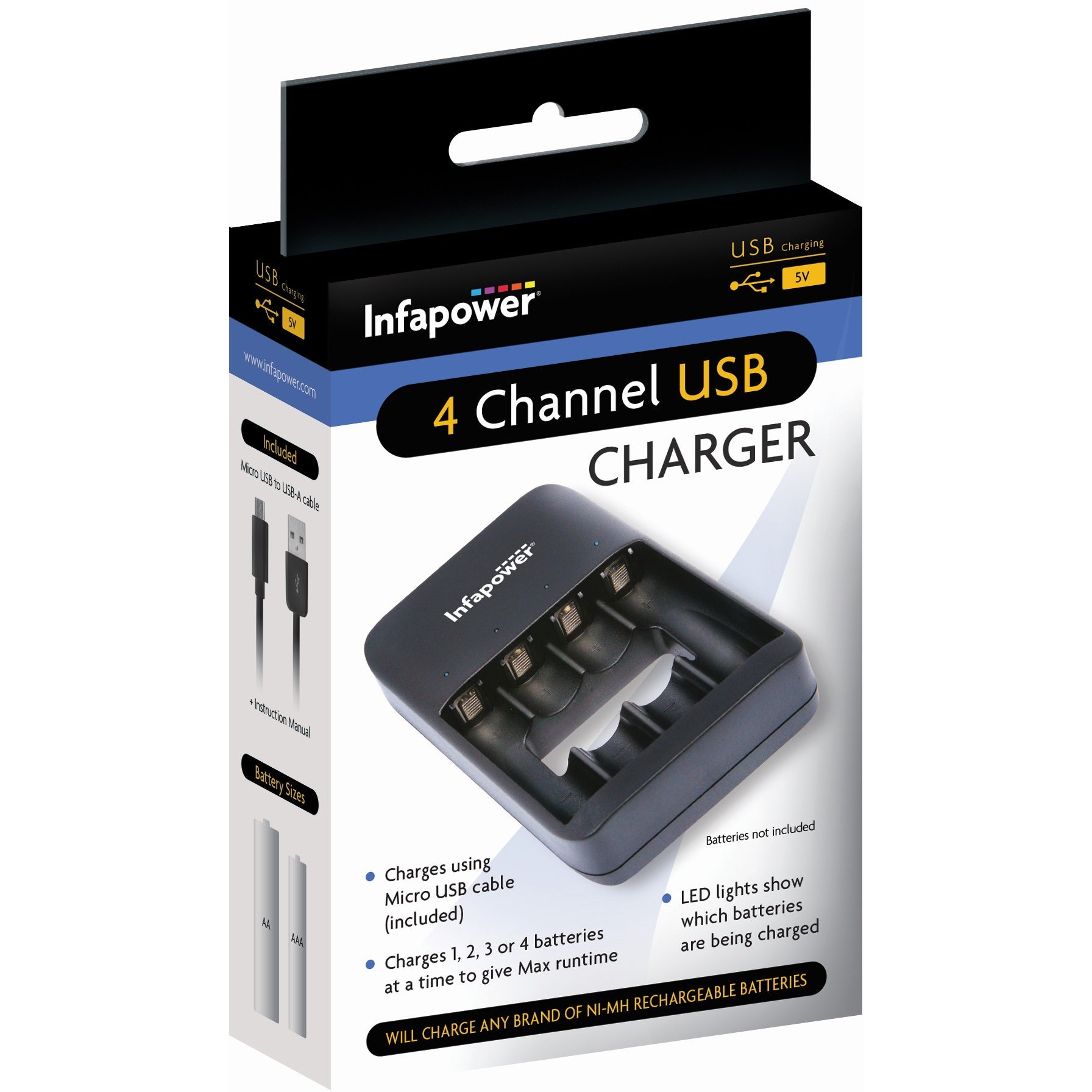 Infapower C014 4 Channel USB Battery Charger - Premium Battery Chargers from Infapower - Just $8.99! Shop now at W Hurst & Son (IW) Ltd