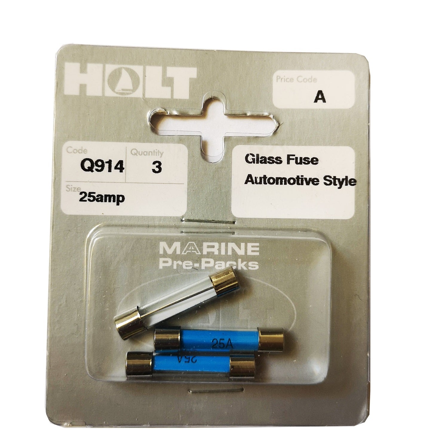 Holt Marine Q914 Automotive Style Glass Fuse Pkt3 - 25amp - Premium Fuses from Holt Marine - Just $1.99! Shop now at W Hurst & Son (IW) Ltd