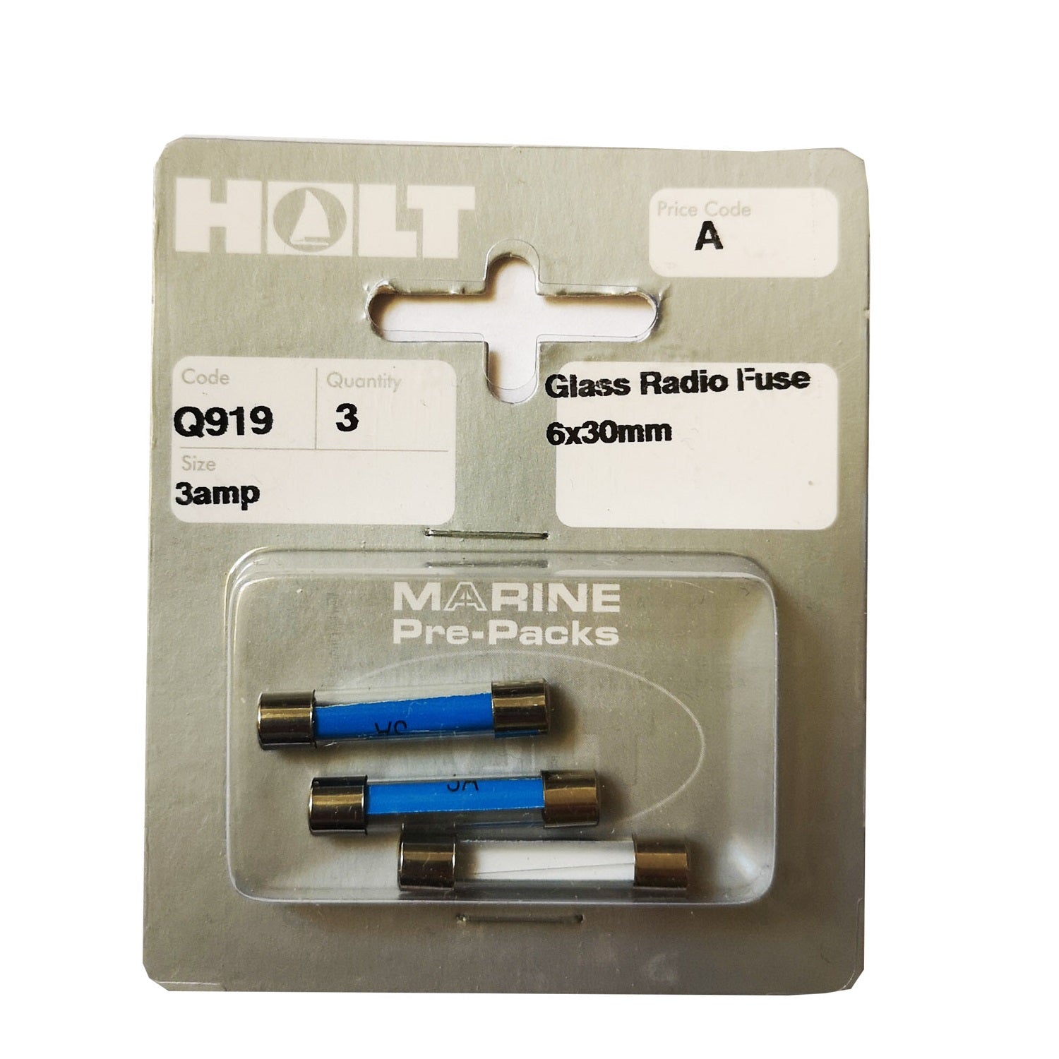 Holt Marine Q919 Glass Radio Fuse Pkt3 - 3amp - Premium Fuses from Holt Marine - Just $1.99! Shop now at W Hurst & Son (IW) Ltd