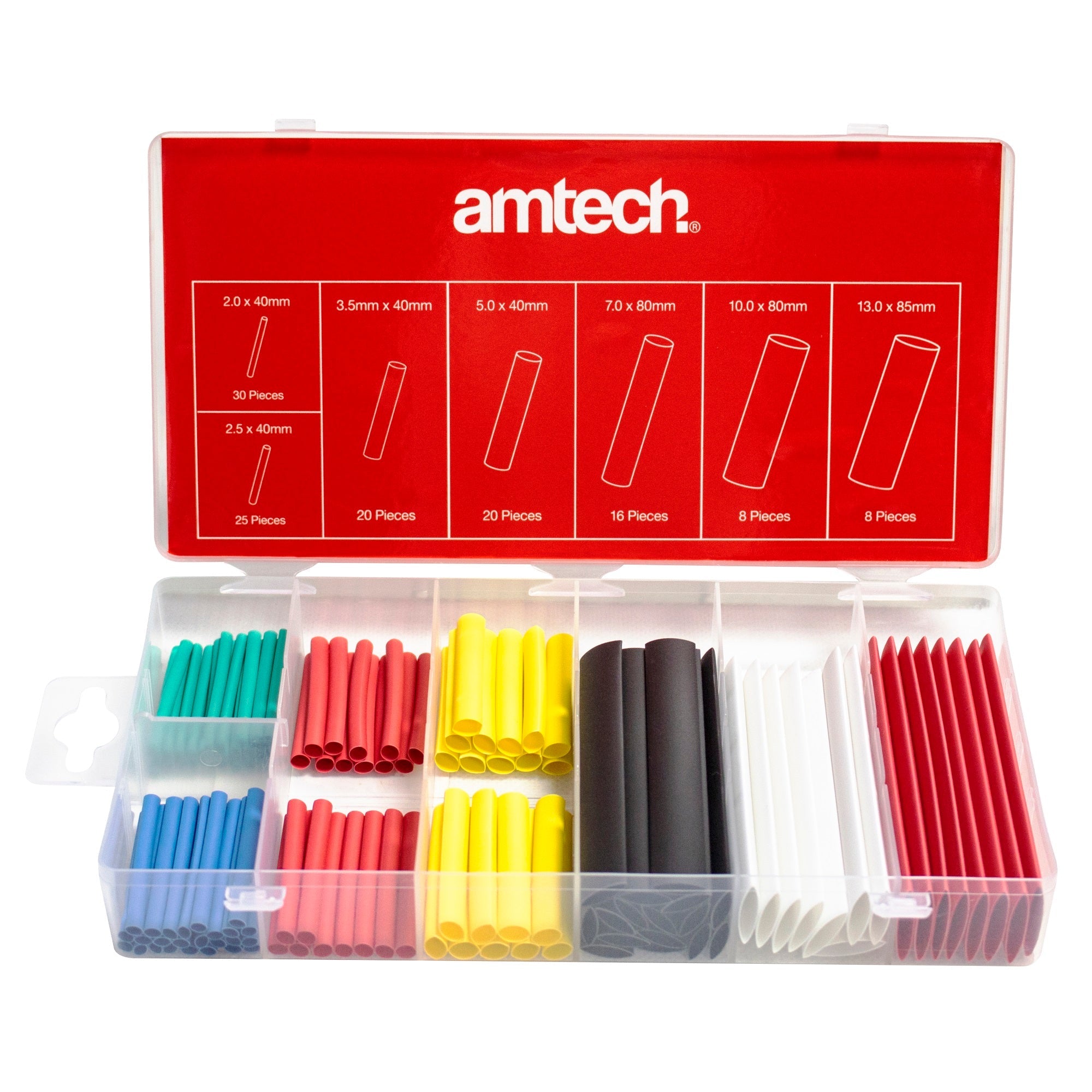 Amtech S6203 Colour Shrink Wrap 127Piece Assorted - Premium Heat Shrink Wrap from Am-Tech - Just $5.3! Shop now at W Hurst & Son (IW) Ltd