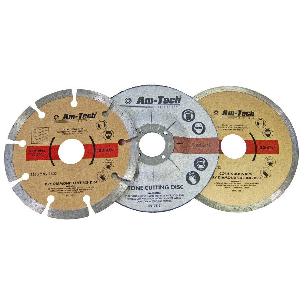 Amtech V0260 Diamond & Cut Off Blade 3Pce Set - Premium Angle Grinder Discs from DK Tools - Just $6.70! Shop now at W Hurst & Son (IW) Ltd