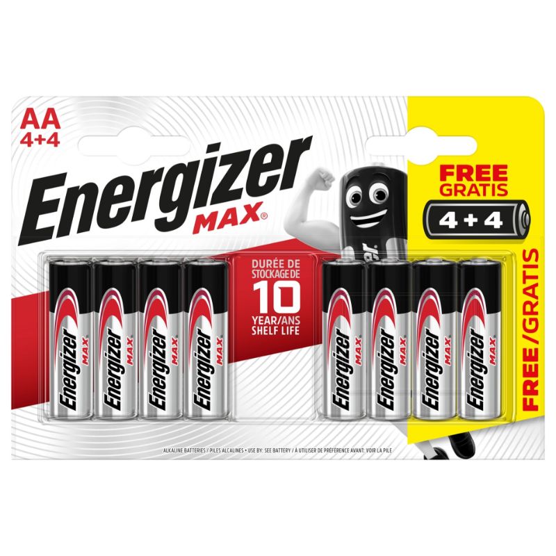 Energizer MAX AA Alkaline Batteries (Pack 4 + 4 FREE) - Premium Button Cell Batteries from Energizer - Just $4.50! Shop now at W Hurst & Son (IW) Ltd