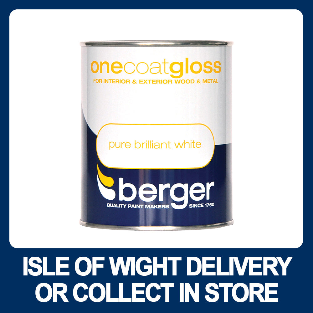 Berger One Coat Gloss Pure Brilliant White - Various Sizes - Premium Gloss from Berger - Just $11.5! Shop now at W Hurst & Son (IW) Ltd