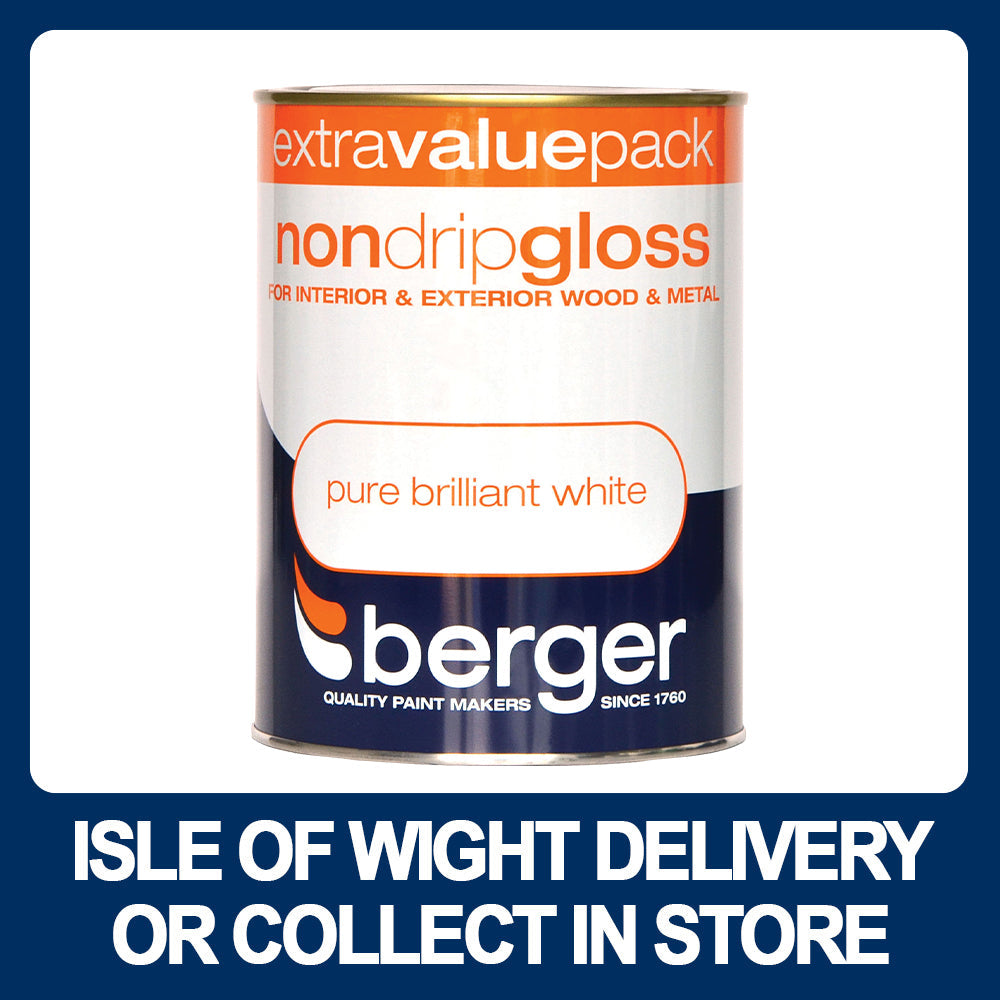 Berger Non-Drip Gloss 1.25ltr - Pure Brilliant White - Premium Gloss from Berger - Just $13.99! Shop now at W Hurst & Son (IW) Ltd