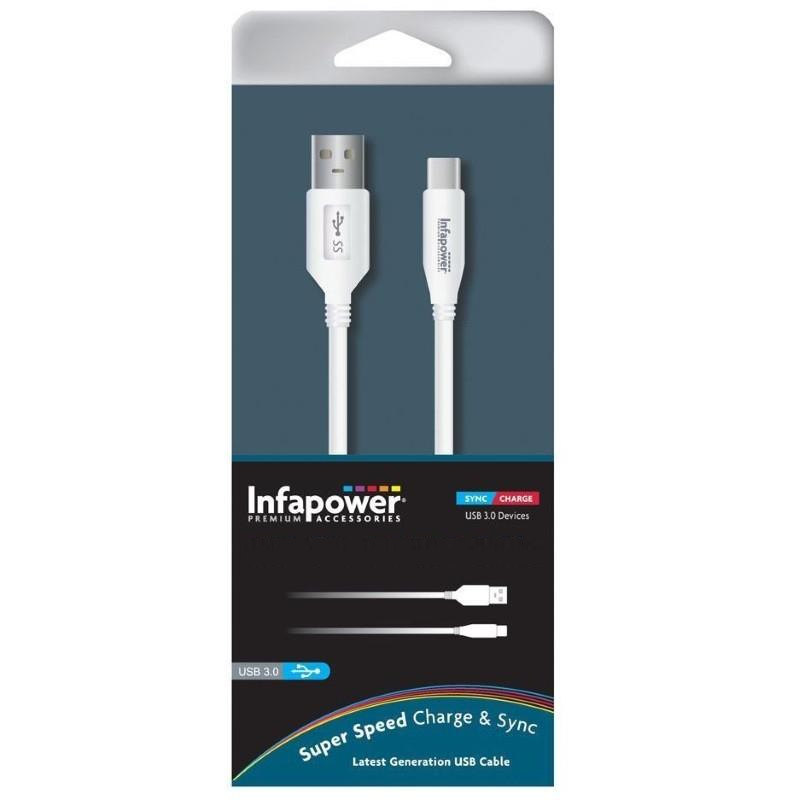 Infapower P027 Speed Charge & Sync USB-C 3.1 to USB A Cable, 1M, White - Premium Mobile Phone Accs from Infapower - Just $4.80! Shop now at W Hurst & Son (IW) Ltd