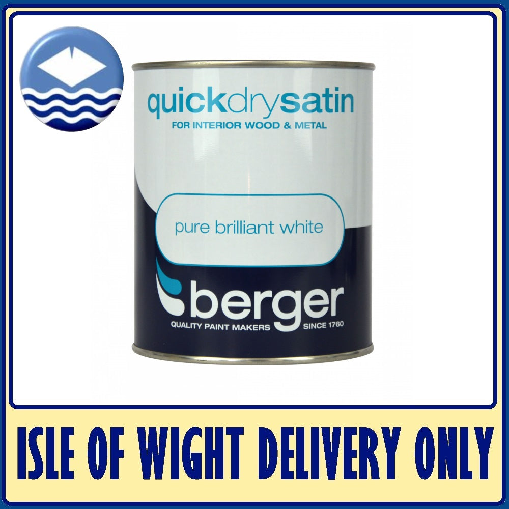 Berger Quick Dry Satin Pure Brilliant White - 750ml - Premium Satin from Berger - Just $10.99! Shop now at W Hurst & Son (IW) Ltd